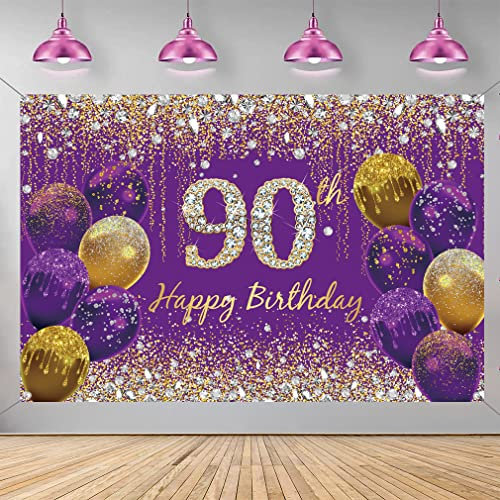 Glitter Spots Purple Banner - 90th Birthday Background Poster Sign - Party Decoration