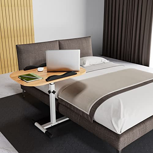 Scrivania con Ruote, Tavolino da Lavoro per Laptop, Altezza Regolabile Fino a 61-95cm, Scrivania pc può Essere Ruotato di 180°, Marrone Tavolo da Computer 60x40cm Standing Desk per Ufficio Soggiorno