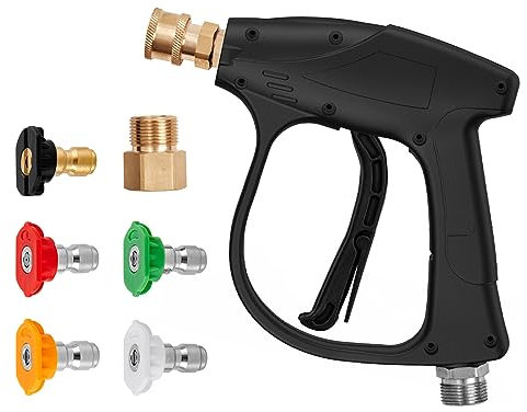 VEVOR Hochdruckpistole Max. 4350 PSI Max. Wasserdurchfluss 3 GPM Max. Temperatur 60℃ Hochdruckreiniger Pistole M22-14 + 3/8 Anschluss 0°/15°/25°/40°/65° Düsen zum Reinigen von Autos Terrassen Decks