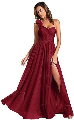 Ever-Pretty Abito Dmigella Donna Linea ad A Abiti Lunghi Donna da Cerimonia Borgogna48
