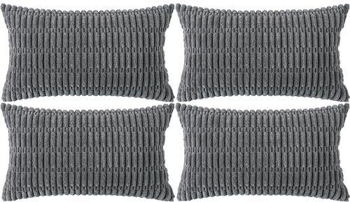 Ci & Ci 4er Set Deko Kissenbezug 30x50 cm, Dunkelgrau Kordsamt Kissen Sofakissen Dekokissen Zierkissen, Flauschig Kissenbezüge Kissenhülle für Sofa Couch