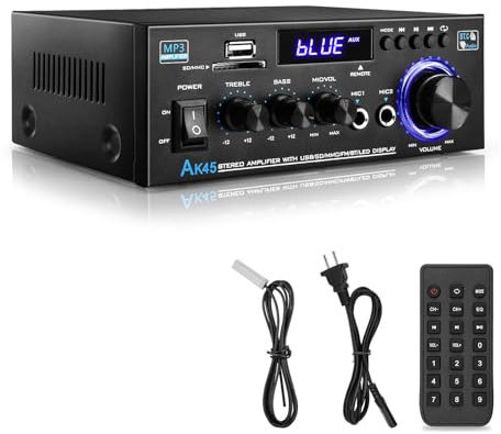 KKMOL Amplificatore HiFi Stereo AK45 - Bluetooth 5.0, USB/SD, Telecomando, 400W 2 Canali
