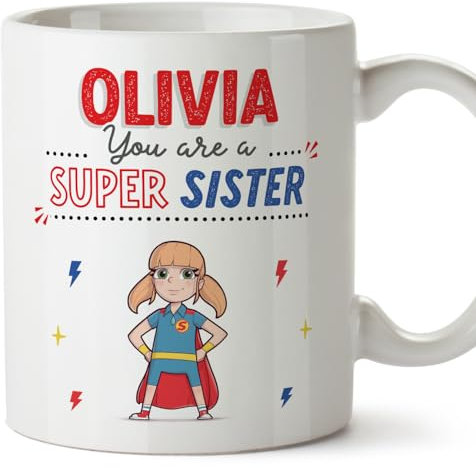 MUGFFINS Tazas Personalizadas para HERMANA - En Inglés - You are Super! - 11 oz / 330 ml - Regalo personalizable original y divertido
