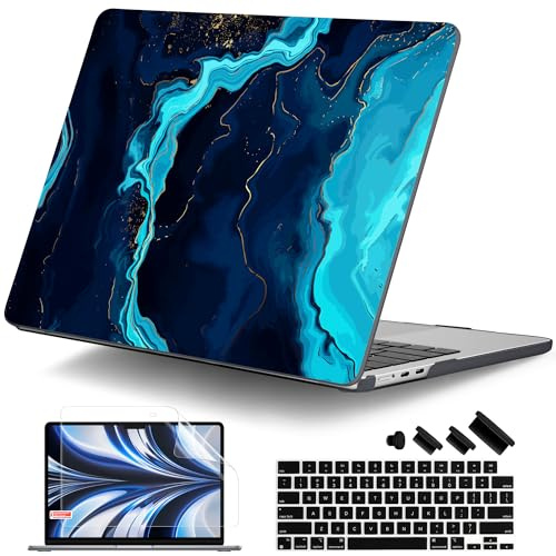 DONGKE Für M4 MacBook Air 13,6 Zoll Hülle 2025 2024 2023 2022 Modell A3240 A3113 A2681 M3 M2 Chip, Kunststoff Hartschale Cover mit Touch ID für MacBook Air 13 Zoll M4 - Blauer Marmor