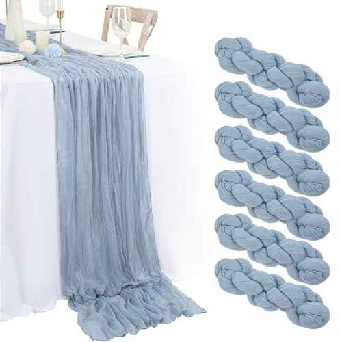6 Stück Seihtuch-Tischläufer Staubiges Blau, Rustikaler Gaze-Tischläufer 55x 180cm, Käsetuch Boho-Tischläufer Hochzeit Tischdecke für Hochzeitsfeier Brautparty Tischdekoration