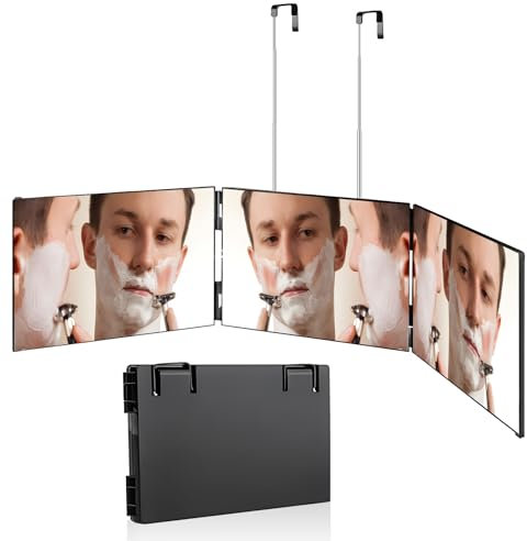 Jeinbuil 360 Grad Spiegel 3 Wege Spiegel mit Haken Klappspiegel Haare Selbst Schneiden Höhenverstellbarer geeignet für Haarschnitt, Rasur, Make-up