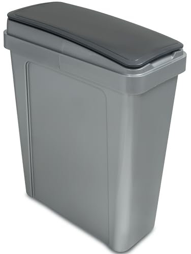 Hummelladen Poubelle de recyclage de 25 l - Gris - 20 x 40 x 50 cm - Avec couvercle rabattable amovible - Poubelle de cuisine étroite - Poubelle à papier
