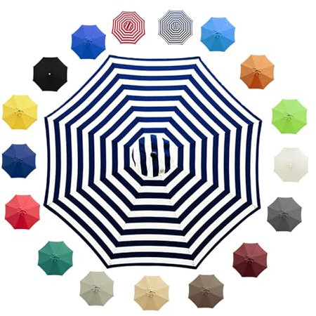 UYTOIZ 2.7m/3.0m 8 Strebens Wasserdicht Sonnenschirm Ersatzbezug,groß Windfest Baldachin Regenschirm ErsatzStoff,Ersatzdach für Terrassenschirm,Ampelschirm Bezug(Blaue und weiße Streifen,3.0m)