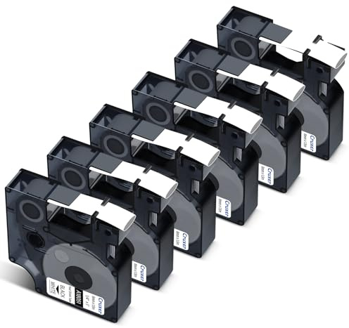 Cruxer 6er-Packung Kompatibel für Dymo Rhino 18051 S0718260 A18051 Schrumpfschlauch Industrie Etikettenband，Schwarz auf Weiß 6mm x 1.5m Ersatz für Dymo LabelWriter und Rhino 3000 4200 5000 5200