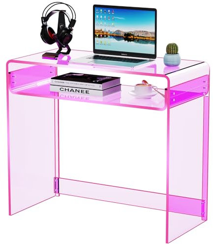 solaround Acryl Schreibtisch, Konsolentisch, Beistelltisch Nachttisch acryl Tisch, Kleiner für Wohnzimmer Schlafzimmer, 85 x 40 x 75 cm (Rosa)