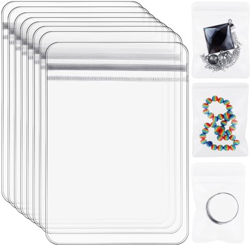 WLLHYF 60 Pcs Jewelry Bag PVC Plastic Zipper Bag Clear Jewelry Storage Pouch Transparent Lock Bag Small Organizer Bag for Holding Jewelry Earring Ring Necklace (L)