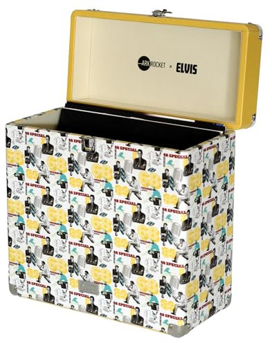 arkrocket x ELVIS Vintage Vinyl Record Storage and Carrying Case, Fits All Standard Records - 33 1/3, 45 and 78 RPM, Holds 30 Albums, Perfect for Your Treasured Collection (Elvis Yellow)