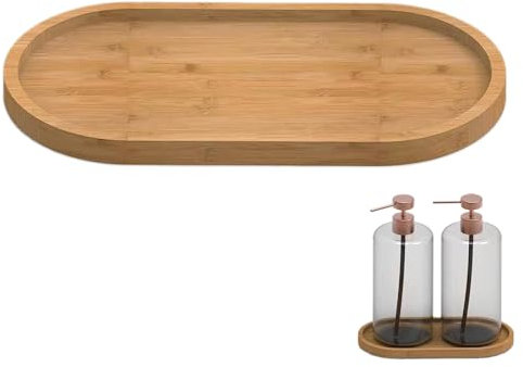 Bamboo Soap Dispenser Tray - Multi-Purpose Bathroom & Kitchen Countertop Organizer - Holds Soap, Jewelry, Candles, Perfume (Natural Waterproof Finish)