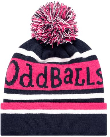 OddBalls Unisex Bobble Hat | Winter Hat for Adults | Navy, Pink & White