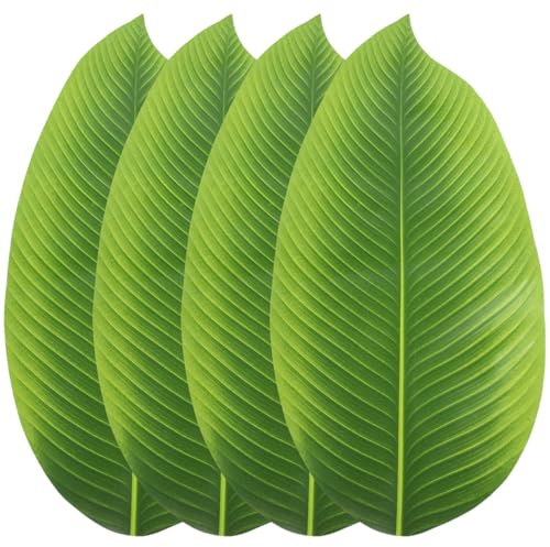 Cabilock 4Pcs Artificial Banana Leaves Faux Green Decorative Leaves for Hawaiian Luau Party Table Decorations and Sashimi Presentation Versatile Home and Restaurant Use