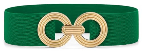 JasGood Damen Breiter Elastischer Taillengürtel Stretchy Gürtel für Kleider Hüftgürtel Goldener Schnalle Gürtel für Damen,Grün,90cm
