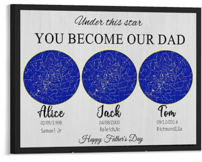 MYZQIFF Personalisierte Vatertag DAD DADDY Papa Real Night Sky Star Map Geschenke, benutzerdefinierte DAD Star Map Poster, Vatertag Leinwand Geschenk für Papa