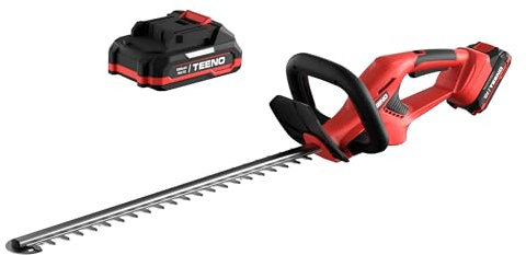 Cortasetos Bateria 20 V, TEENO Cortasetos Eléctrico con 2.0Ah Batería, 52 cm Longitud Hoja, 16 mm Espacio Entre Dientes, Cortasetos Inalámbricos, El Mango se Puede Girar 180°