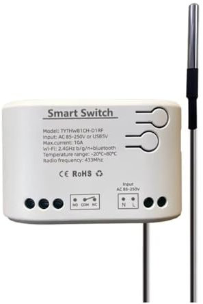 Rtxbvg Tuya Smart Life WiFi Interruptor Relé Monitor de Temperatura Termostato Sensor Relé de Contacto Seco Pasivo CA 85-250 V