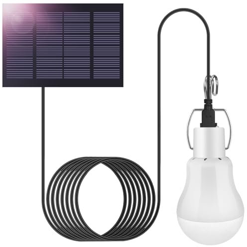 Ampoule à LED Solaire à l'extérieur, avec câble 3,5 m, Lampe de Camping de Lanterne Solaire avec Panneau Solaire, 3W Lampes Solaires Suspendues,Convient Aux Tentes Extérieures et Intérieures,1pièce
