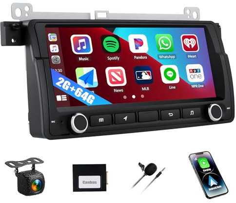 2G+64G CAMECHO Android Autoradio mit Bildschirm Navi für BMW E46 1998-2005 mit Carplay Android Auto, 8.8 Zoll Auto Radio Touch Display mit Bluetooth GPS FM/RDS Radio WiFi SWC + AHD Rückfahrkamera&MIC