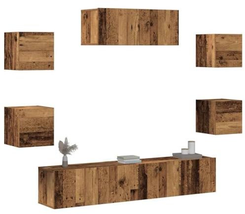 Iiaky Ensemble de Meuble TV Mural 5 pcs Vieux Bois,Meuble TV,Table Basse Salon Meuble TV,Table Basse LED Couleurs