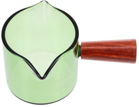 Healifty Glasmilchkrug mit Holzgriff Milchbehälter für Kaffee und Milchaufschäumen für Espressotassen und Kreative Latte Art Hochwertiges mit Doppelskala