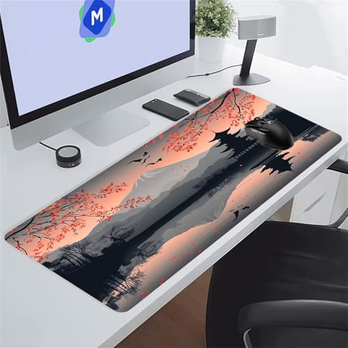 Grand Tapis de Souris Gamer Tapis de Souris XXL 1500x800x2 mm avec Base en Caoutchouc Antidérapant Grand Tapis de Bureau pour PC, Ordinateur Portable (Paysage Tour Lac)