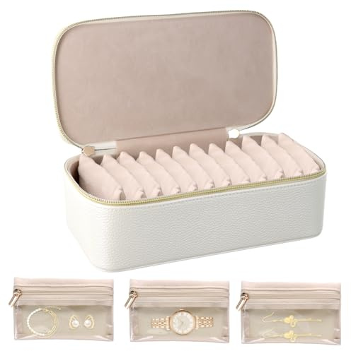 Ziyonix Reise Schmuckkästchen mit Griff, PU-Leder Tragbarer Schmuckschatulle mit 12 Transparenten Schmuckbeutel Reise Schmuck Organizers Schmuckaufbewahrung für Ohrringe Ringe Armbänder