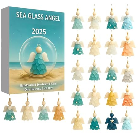Sea Glass Angel Adventskalender 2025-2D Acryl Charm Decor | 24 Tage Engel Weihnachten Countdown Ornamente für Ferienhaus Tür Kinder festliche saisonale Dekoration, 26 x 18 x 3 cm