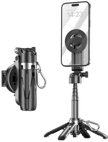 Magnetic Mini Phone Selfie Stick Tripod with Removable Bluetooth Remote Control for Photo, 360° Rotation, Compatible with iPhone & Android for Vlog and Photo, Portable Aluminium Selfie Stick