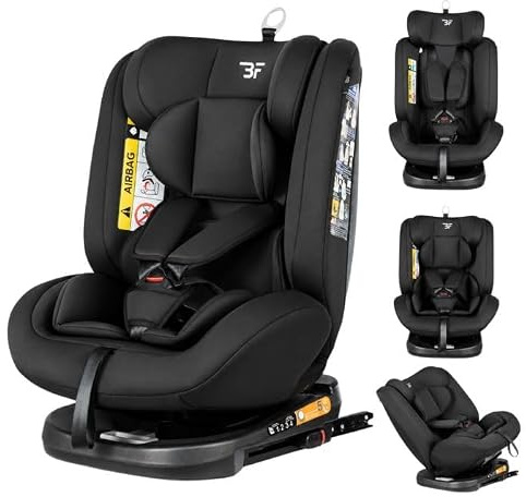 Bebies First Autokindersitz Baby Kiddo 360° Drehbar – I-Size ISOFIX Autositz 0–12 Jahre – 0-36 KG - Mitwachsender Kindersitz – Sicher & Komfortabel – Schwarz