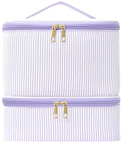 Doppellagige Nagellack-Organizer-Tasche aus PU-Leder mit Griffen für Damen (lila) (lila)