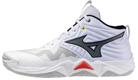 Mizuno Wave Momentum Elite Mid Volleyballschuhe, Weiß/Schwarz, Enerzy-Dämpfung, erweiterte Stabilität