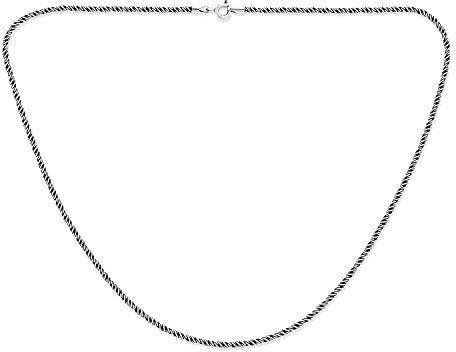 Bling Jewelry Bali Style Thin Rope Twist Black Oxidized Antiqued Chain Necklace For Women 1MM .925 Sterling Silver 16 Inch
