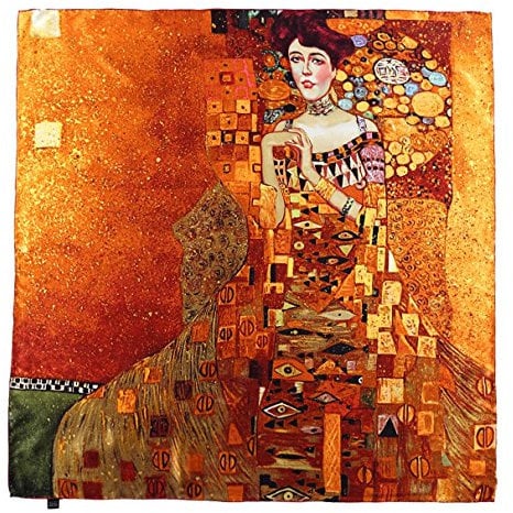 YangtzeStore Großer quadratischer Charmeuse-Seidenschal, klassischer Kunstdruck, Portrait von Klimt, 63 x 17