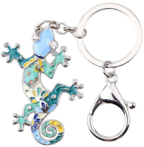 NEWEI Süß Emaille Gecko Schlüsselanhänger Ringe Eidechse Reptil Anhänger Für Frauen Mädchen Kinder Tasche Charms Auto Geschenke (Blau)