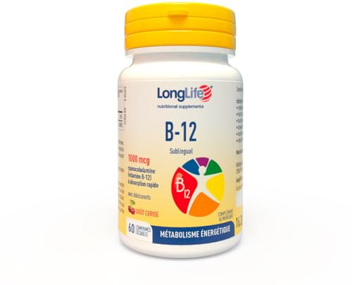 LongLife® B12 1000 mcg | Vitamina B12 | Formula esclusiva sublinguale ad alto dosaggio | Elevato assorbimento | 2 mesi di trattamento | 60 tavolette | Senza glutine