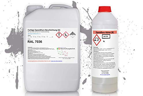 2k Epoxidharz Bodenbeschichtung Innen + Außen (10m²) Epoxy Garage KFZ Werkstatt Beton Estrich Bodenfarbe (RAL7036 Platingrau)