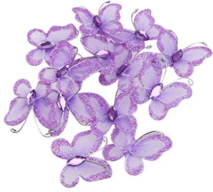 NUOBESTY Lila Netzgewebe Schmetterling Dekoration 50 Stück Verdrahtete Glitzer Schmetterlinge 3 Zoll Ideal Für Hochzeitsfeier Tischdeko Basteln Scrapbooking