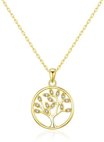 Philip Jones Collier Arbre de Vie Plaqué Or Créé avec des Cristaux Zircondia®