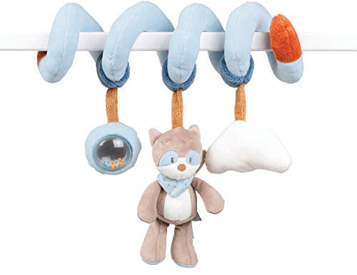 Nattou 333153 Spirale Waschbär Bob, Mit Rassel und Knisterpapier, 27 x 17 x 10 cm, Jim und Bob, Blau/Grau/Braun