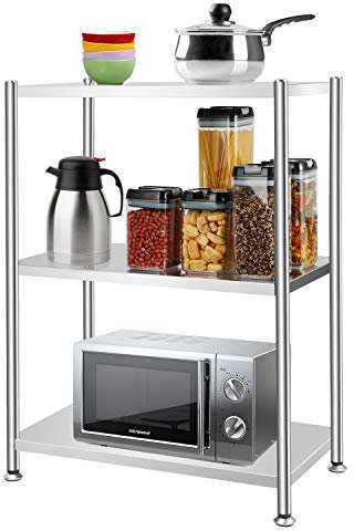 RHtvrll 3 Tier Shelf Unit, Stainless Steel Storage Rack, Kitchen Racking Unit, Metal Heavy Duty Shelving, Standing Shelf for Bathroom Bedroom