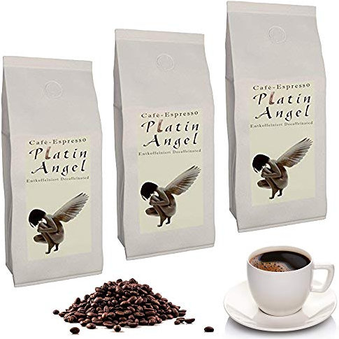 C&T Platin Angel Espresso Decaf 3 x 1000 g ganze Kaffeebohnen - der Entkoffeinierte - koffeinfreier Spitzenkaffee aus unserer beliebten Espresso Angel Serie