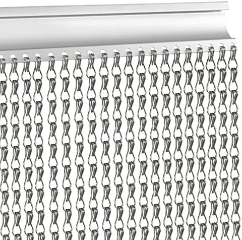 VerRich Cortina de aluminio gris oscuro de 90 x 200 cm con cadena para puerta, mosquitera metálica, persianas para insectos, control de plagas