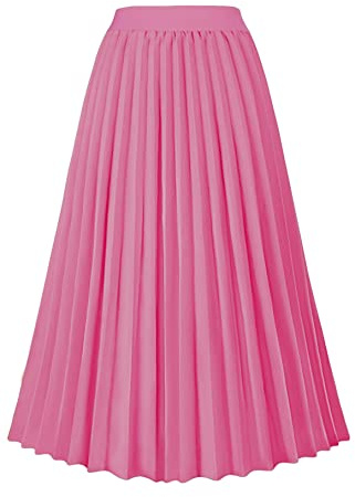 GOLDSTITCH Damen Hohe Taille Faltenrock A Linie Swing Midi Rock, blau, Klein