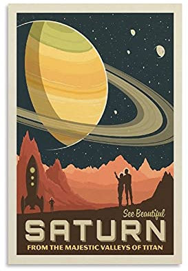 GNKIO Vintage Space Travel Posters Saturn Leinwand Kunst Poster und Wand Kunst Bild Druck Moderne Familie Schlafzimmer Dekor Poster 24x36inch(60x90cm)