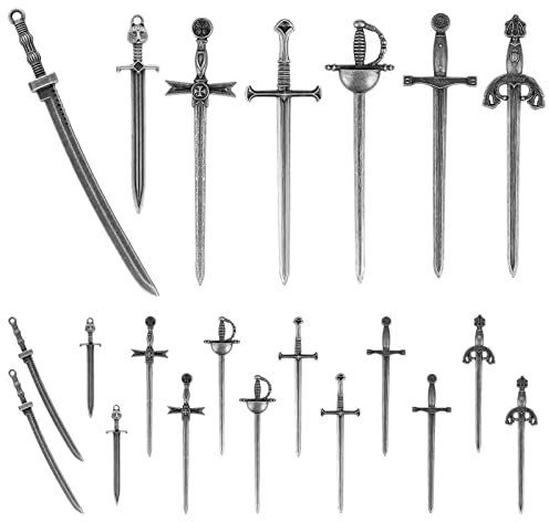 AIEX 21 Pcs 7 Types Vintage Metal Bookmarks, Charm Pendants Mini Sword Knife Bookmarks Long Dagger Bookmark Craft Supplies for Book Lovers DIY (Silver)