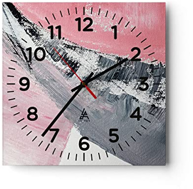 ARTTOR Moderne Wanduhr 40x40cm Quadrat Glasuhr Abstrakt Pastell - 4982 | Malen Rosa Grau Glas Analog Wanduhr Lautlos Wanddekoration Wohnzimmer Büro Küche Wanddeko Küchenuhr Geräuschlos ARTTOR