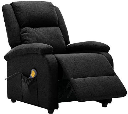 Tidyard Massagesessel Elektrisch, Massagesessel mit Wärmefunktion Liegefunktion TV Sessel Fernsehsessel Relaxsessel Stoff Schwarz